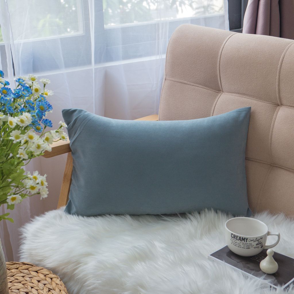 Vỏ Gối Tựa Lưng Sofa Cotton Nhung Mềm Trơn Màu