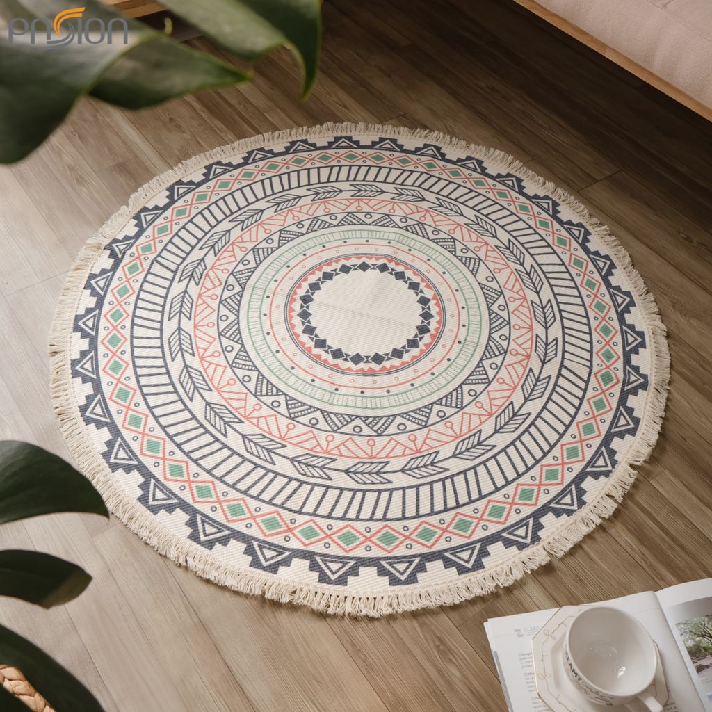 Thảm Tròn Canvas Bohemian Trang Trí