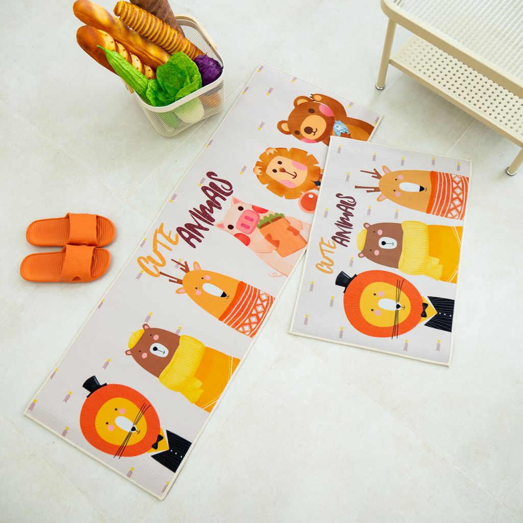 Thảm Bếp Set 2 Chiếc Hình Chữ L Họa Tiết Chú Chó Đáng Yêu