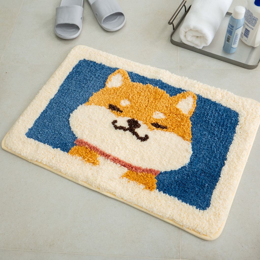 Thảm Lau Chân Cotton Len Dệt Vải Nổi Chú Chó Shiba PA9164