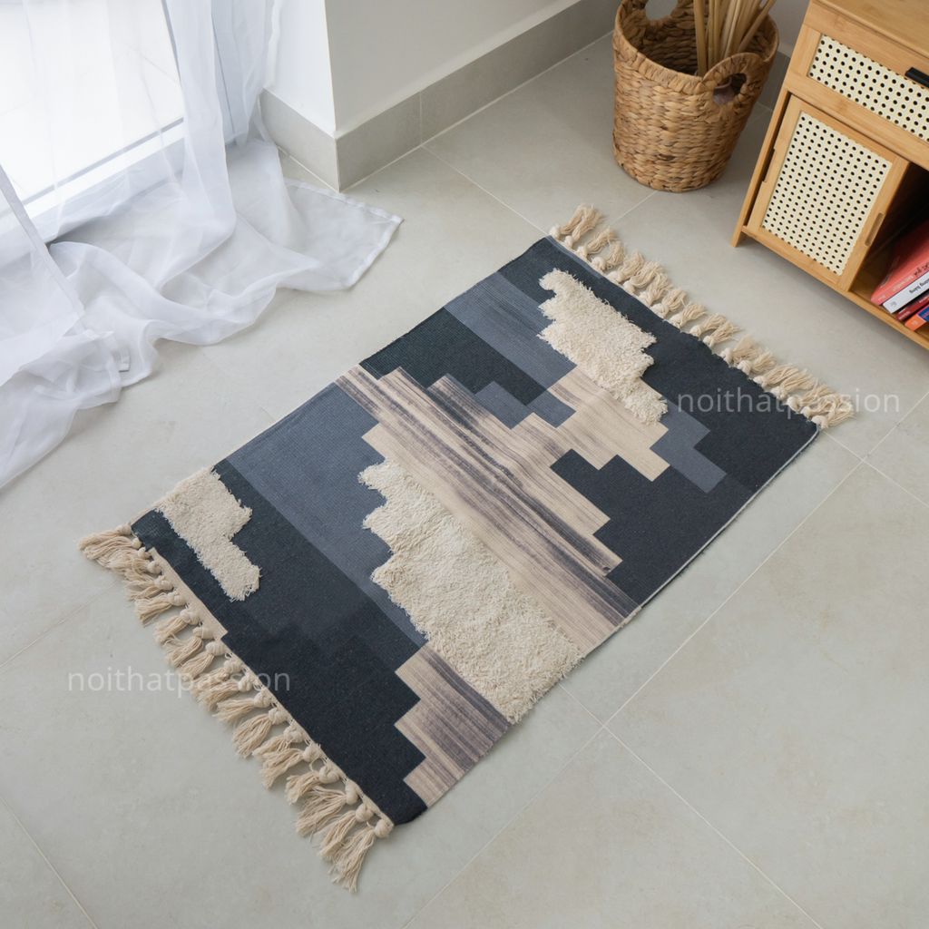 Thảm Canvas Trải Sàn Bắc Âu Thảm Lau Chân Trang Trí Canvas Dệt Sợi Nổi 60x90cm