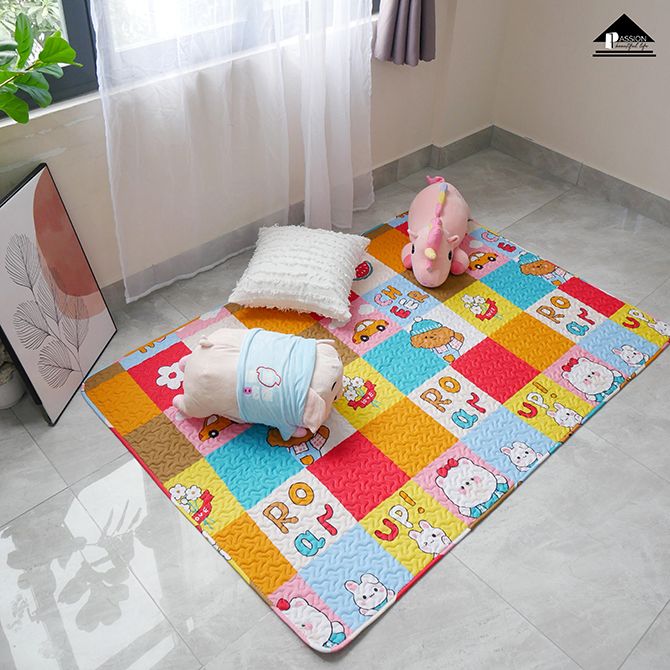 Thảm Cotton Trải Sàn Họa Tiết Sắc Màu Cho Bé Hiện Đại - Gấu