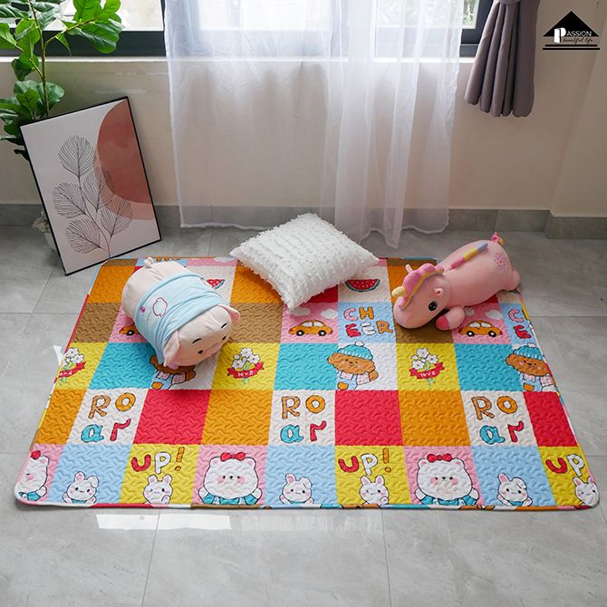 Thảm Cotton Trải Sàn Họa Tiết Sắc Màu Cho Bé Hiện Đại - Gấu