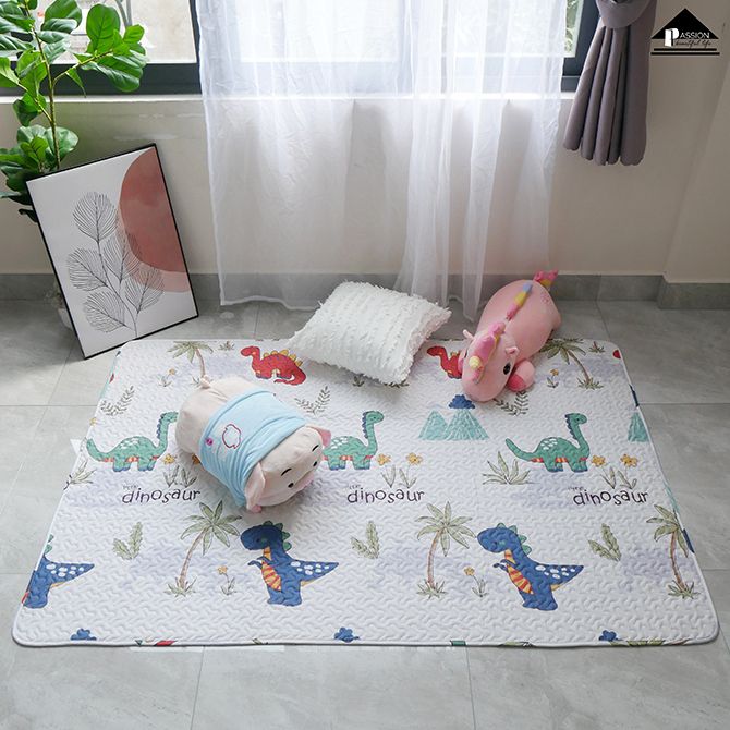 Thảm Cotton Trải Sàn Họa Tiết Sắc Màu Cho Bé Hiện Đại - Khủng Long