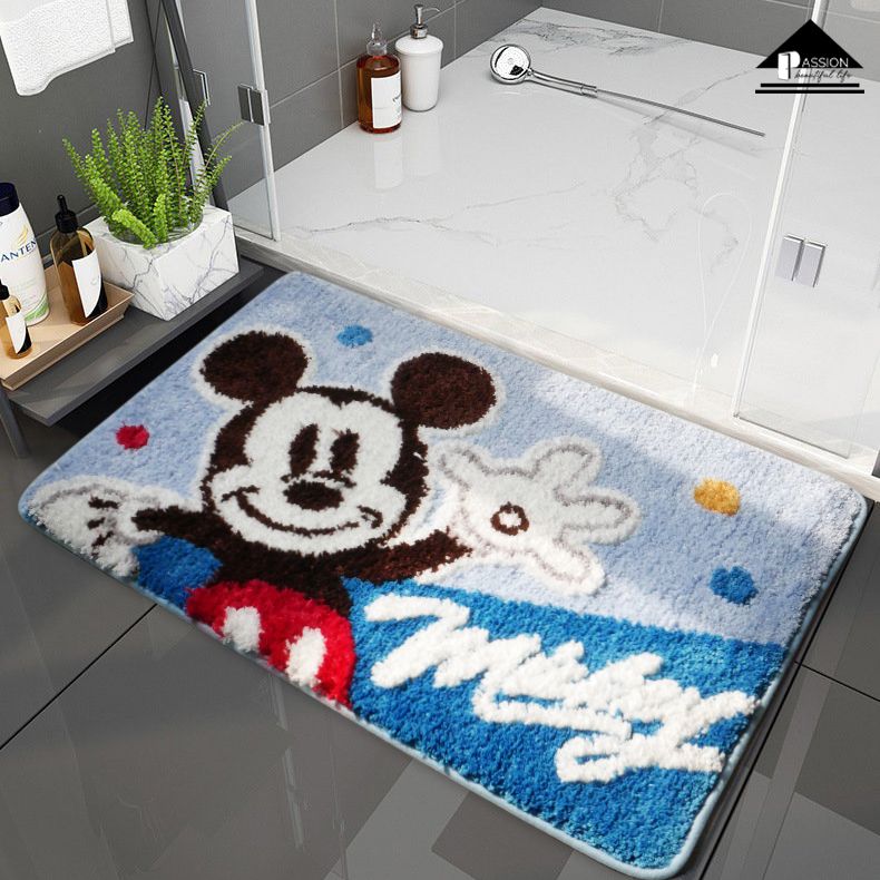 Thảm Lau Chân Siêu Thấm Sợi Nổi Mickey Flocking Chống Trượt