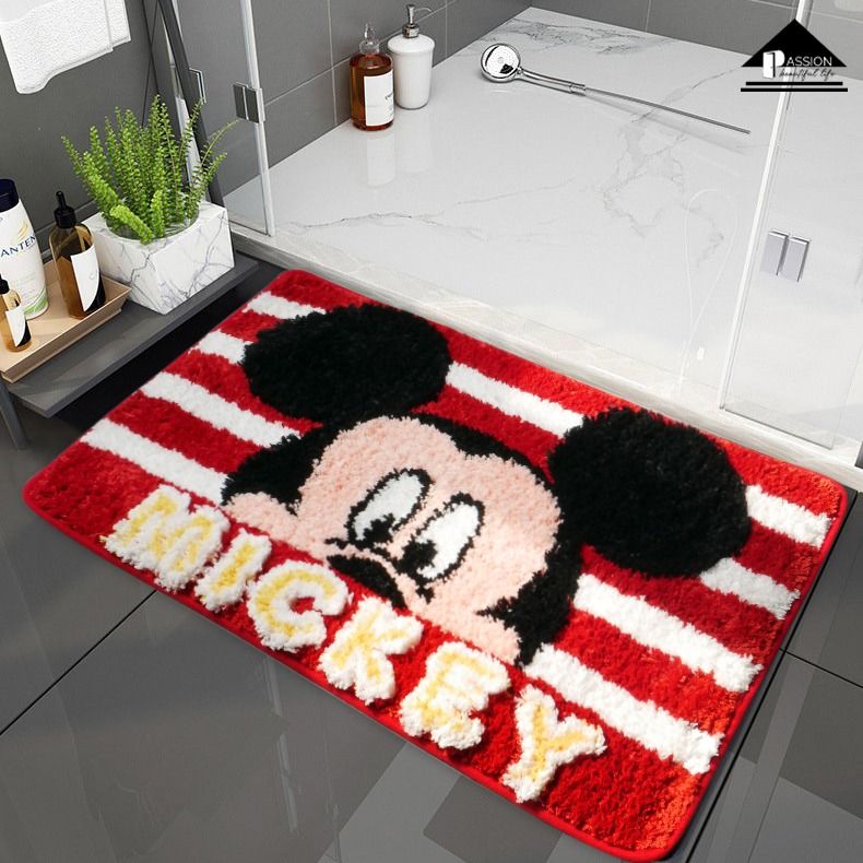 Thảm Lau Chân Siêu Thấm Sợi Nổi Mickey Flocking Chống Trượt