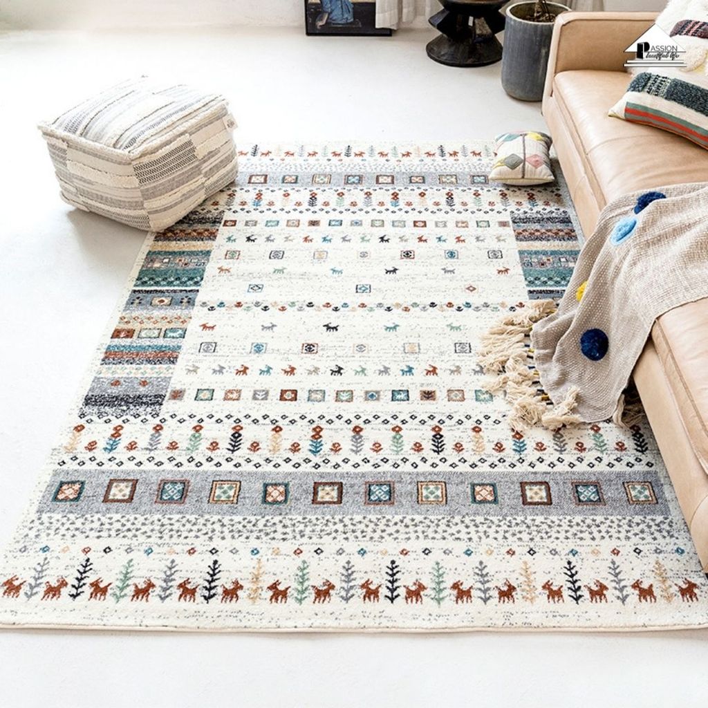 Thảm Lông Sợi Ngắn Bohemian Họa Tiết Chấm Bi Carpet Thảm Cao Cấp