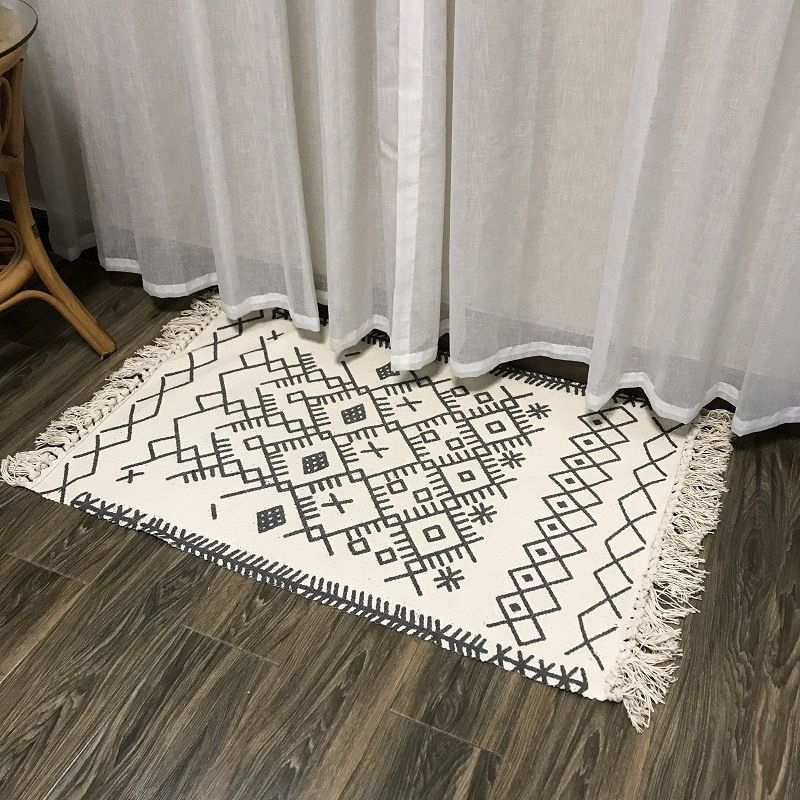 Thảm Trải Sàn Tua Rua Canvas Trang Trí Nordic - Ô Giữa