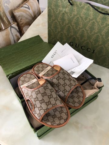 Dép nam GUCCI* hoạ tiết logo viền da nâu lót da bê đẹp xịn cao cấp