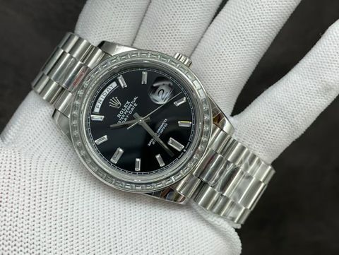 Đồng hồ nam rolex* dây kim loại mặt viền kim cương đẹp lịch lãm VIP 1:1