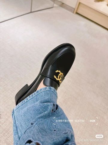 Giày nữ Loafer CHA*NEL* da bò gót cao 3,5cm đẹp VIP 1:1