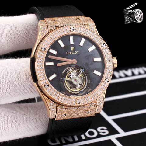 Đồng hồ nam hublot lộ cơ mặt nạm kim case 42mm dày 12mm