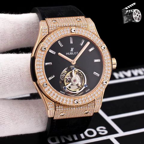 Đồng hồ nam hublot lộ cơ mặt nạm kim case 42mm dày 12mm