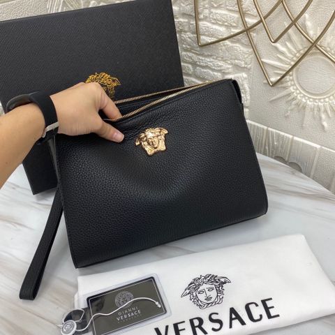 Clutch VERSACE* nam nữ SIÊU CẤP 28cm da bò togo mềm logo vàng chất đẹp xịn chuẩn nét