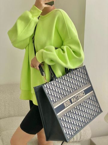 Túi xách nữ Dior* book tote canvas hoạ tiết oblique phối da lỳ kèm quai bản to mẫu mới đẹp VIP 1:1