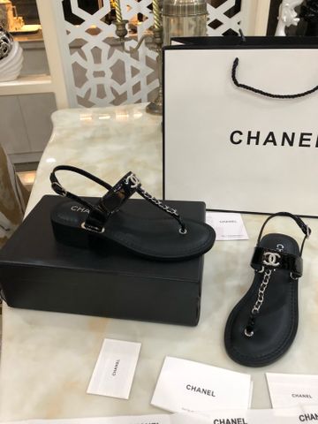 Sandal sỏ ngón chanel* SIÊU CẤP đế cao 3,5cm da bóng xích bạc kiểu đẹp SIÊU CẤP