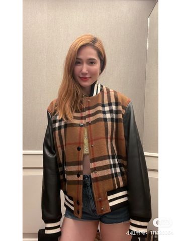 Áo khoác BURBERRY* nam nữ kẻ nâu tay phối da kiểu cực đẹp chất VIP 1:1