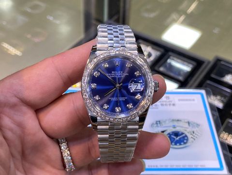 Đồng hồ nam nữ rolex* dây kim loại mặt xanh dương