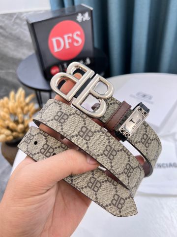 Belt nam nữ BALENCIAGA* x GUCCI* dây hoạ tiết logo lót da nâu kiểu đẹp cao cấp