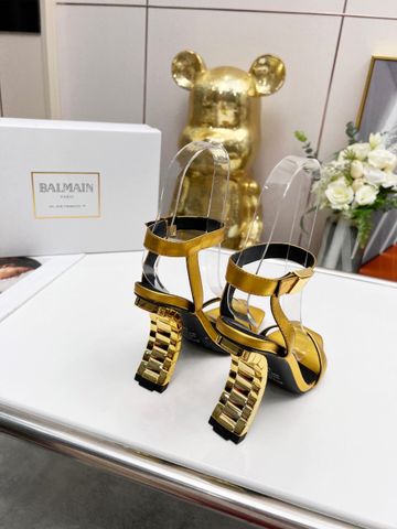 Sandal cao gót BALMAIN* cao 10,5cm quai da bò gót xích vàng đẹp độc