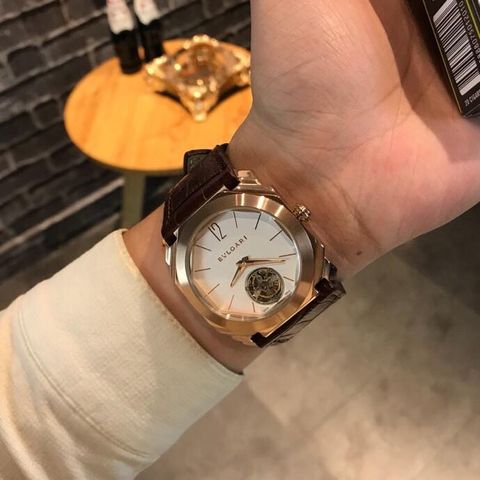 Đồng hồ nam BVLGARI máy cơ dây Da đẹp case 41mm dày 10mm