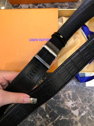 Belt nam LV vân cá sấu lót da togo siêu mềm đẹp cao cấp