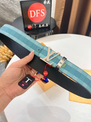 Belt nam LV* bản 3,8cm dây hoạ tiết karo xanh màu mới đẹp