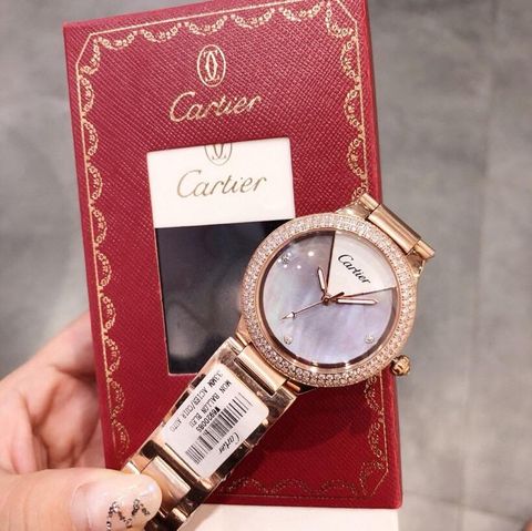Đồng hồ nữ cartier viền đá dây kim loại