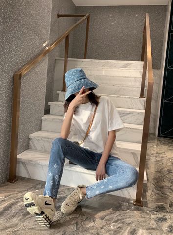 Quần jeans nữ LV* ống in hoạ tiết Monogram đẹp SIÊU CẤP