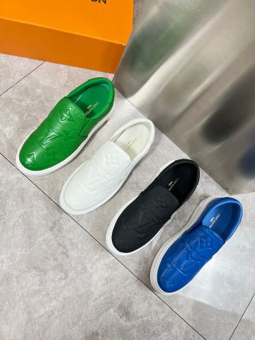 Giày slip on nam LV* da bò dập Monogram đẹp SIÊU CẤP