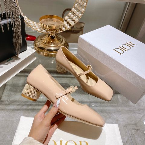 Giày nữ Dior* da bóng gót tròn nạm ngọc đẹp sang SIÊU CẤP