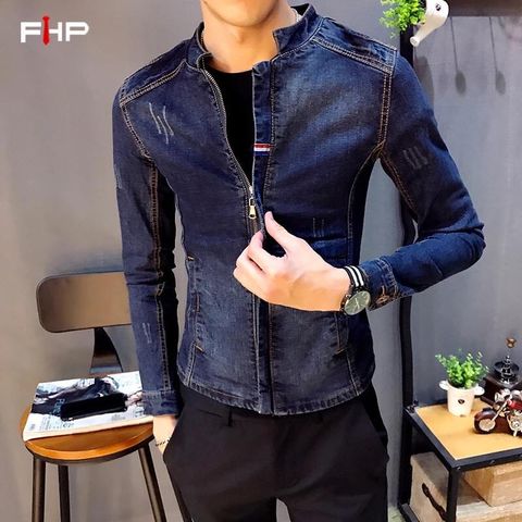 Áo jeans nam cổ tàu đẹp