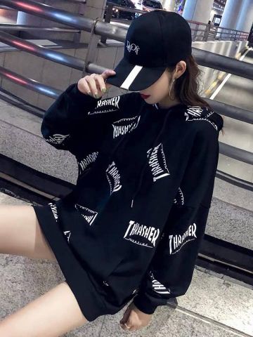 Áo hoodie nữ dáng rộng dài