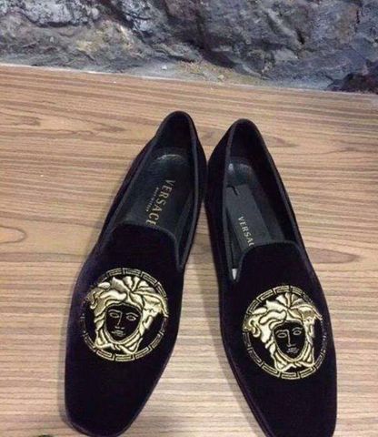 Giày lười versace nhung thêu vàng