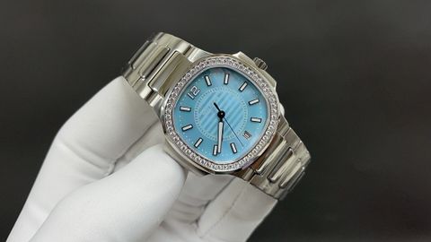 Đồng hồ nữ Patek* Philippe* dây kim loại mặt xanh nhạt viền kim đẹp sang thanh lịch VIP 1:1