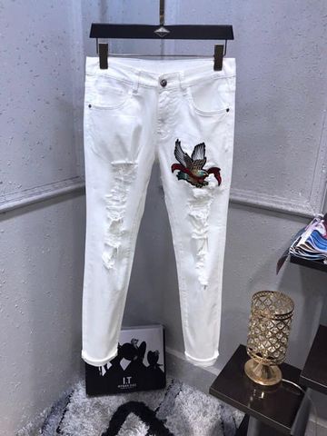 Quần jeans nam gucci màu trắng thêu đại bàng