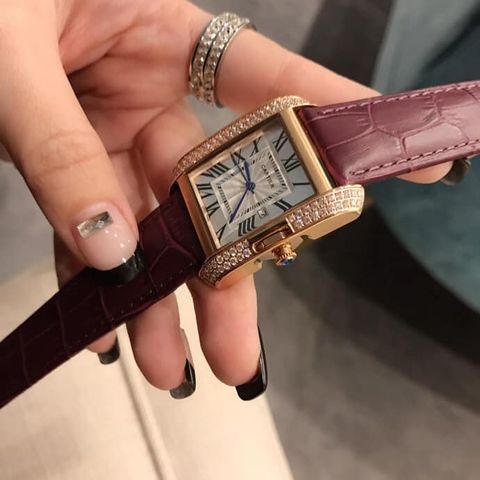 Đồng hồ nữ cartier mặt viền đá đẹp case 29x36mm