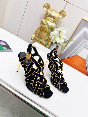 Sandal cao gót BALMAIN* da lộn  viền da lỳ cao 10,5cm dáng đẹp sang chảnh