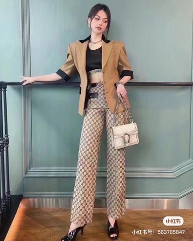 Quần nữ GUCCI* ống rộng hoạ tiết logo pha da đẹp SIÊU CẤP