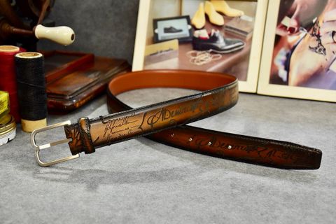 Belt nam nữ BERLUTI* da bò nhập khẩu khắc chữ nhuộm màu loang đẹp độc đáo VIP 1:1