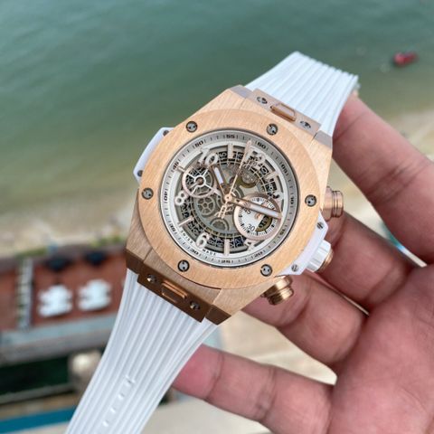 Đồng hồ nam Hublot* lộ cơ dây cao su VIP 1:1 vàng