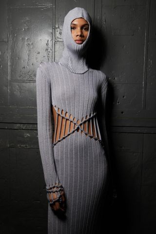 Đầm len đan xoắn eo và tay màu xám bạc kiểu cực đẹp độc VIP 1:1