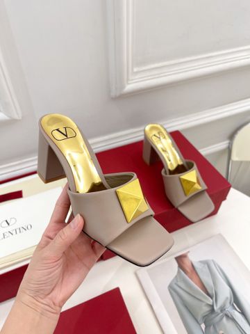 Dép cao gót VALENTINO* cao 7cm da bò nẹp đinh vàng đẹp sang có nhiều màu SIÊU CẤP