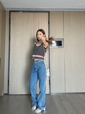 Quần jeans nữ chanel* viền xích da đẹp độc VIP 1:1