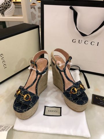 Sandal nữ đế xuồng cói GUCCI* cao 13cm chất vải hoạ tiết logo lót da bò hàng cao cấp