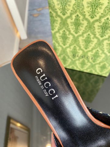 Sục Cao gót GUCCI* cao 7,5cm hoạ tiết logo phối da bò lỳ logo xích bạc