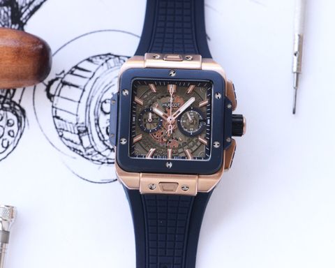 Đồng hồ nam Hublot* thể thao mặt vuông lộ cơ dây cao su SIÊU CẤP