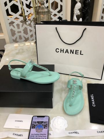 Sandal nữ chanel* sỏ ngón da bóng quai nẹp xích bạc đẹp SIÊU CẤP