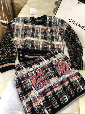 Bộ váy len rời chanel* hoạ tiết kẻ màu đẹp SIÊU CẤP