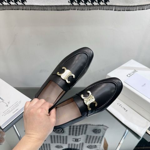 Giày nữ Loafer ce*line* logo vàng da bò lỳ dáng đẹp sang VIP 1:1